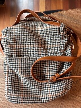 a new day Houndstooth Crossbody Tote with Tan Leather Strap